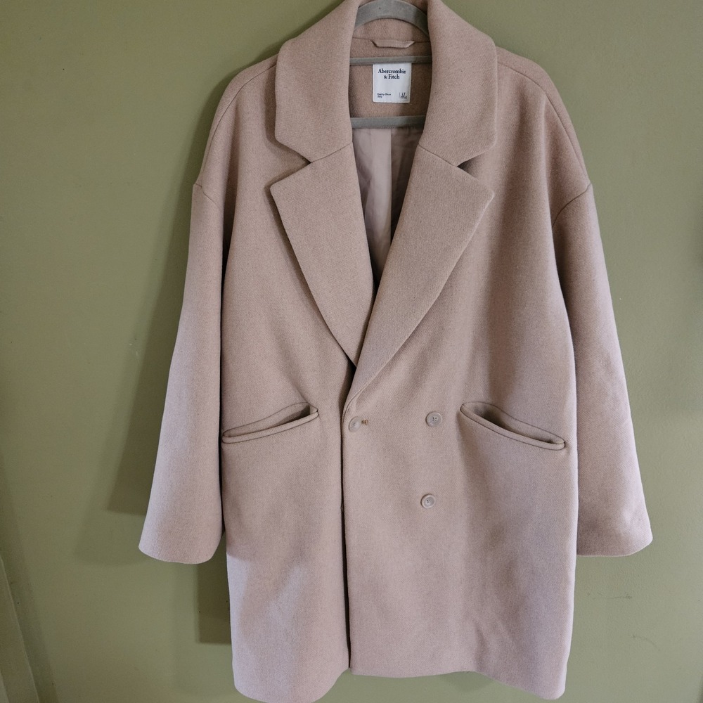 Abercrombie & Fitch Wool Blend Oversized Tan Boxy Coat Size‎ Large Button Up Tan